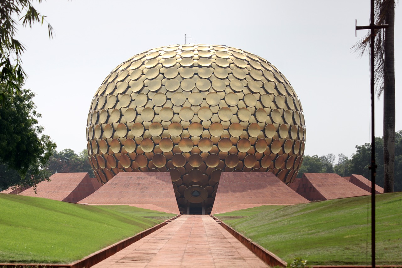 Auroville, Matir Mandiras, Gamta, Gaublys, Auksinis Sluoksnis, Meditacijos Centras, Žalias, Sfera, Auksas, Gyvenimas