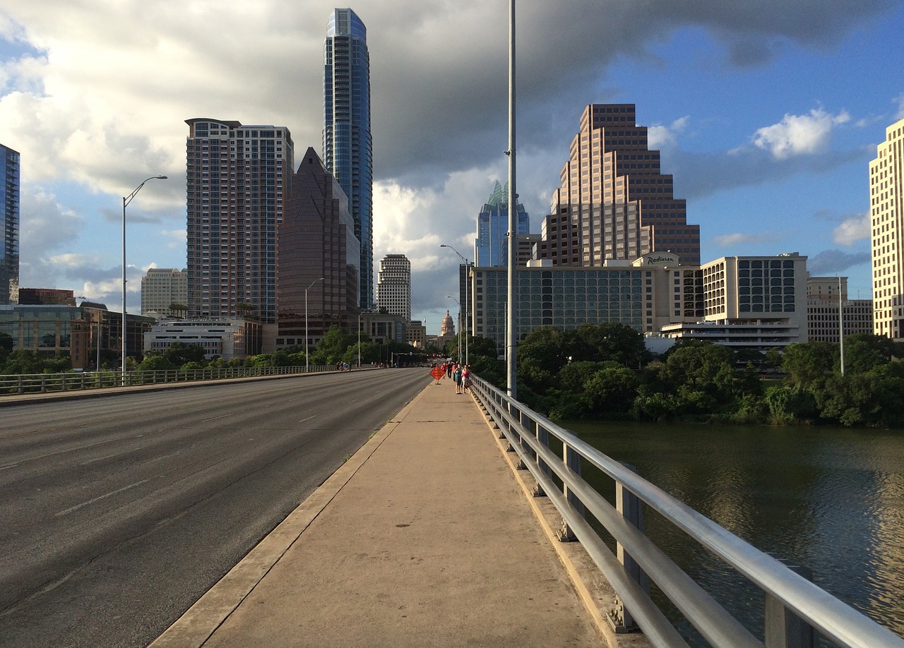 Austin, Centro, Texas, Austin Texas, Architektūra, Miestas, Panorama, Miesto Panorama, Tiltas, Upė