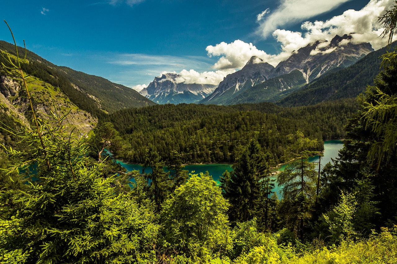 Austria, Far Right, Fernpaß, Fernsteinsee, Tyrol, Ežeras, Miškas, Kalnai, Vasara, Kalninis Ežeras