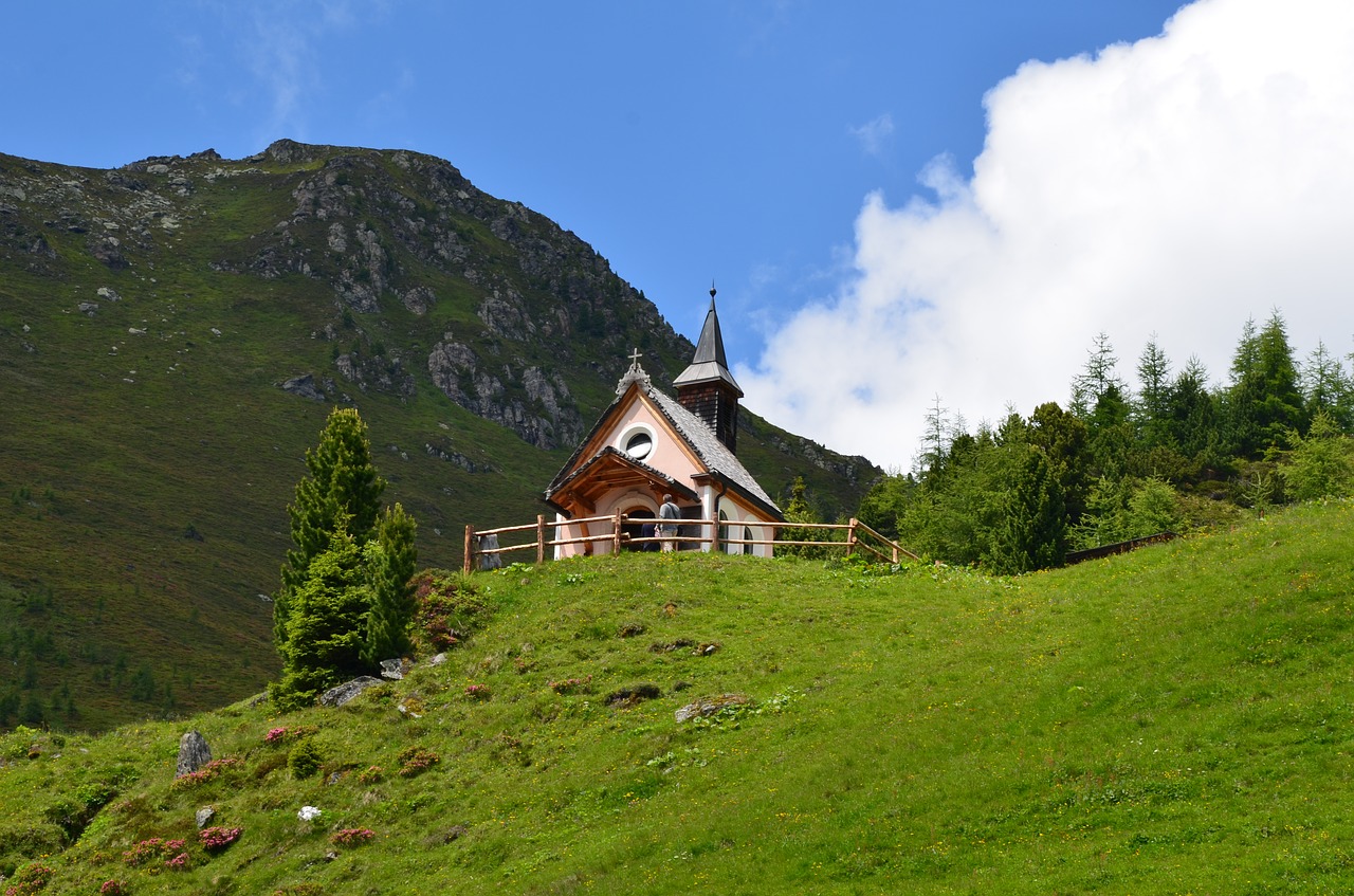 Austria, Zillertal, Koplyčia, Bažnyčia, Tyrol, Pieva, Kalnai, Alpių, Gamta, Kraštovaizdis