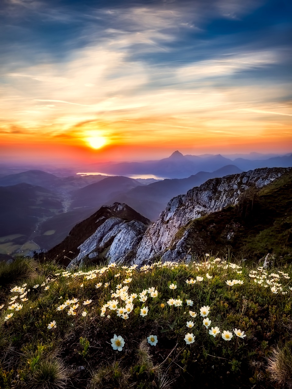 Austria, Gėlės, Laukinės Vasaros Spalvos, Kalnai, Dangus, Debesys, Saulėlydis, Dusk, Kraštovaizdis, Gamta