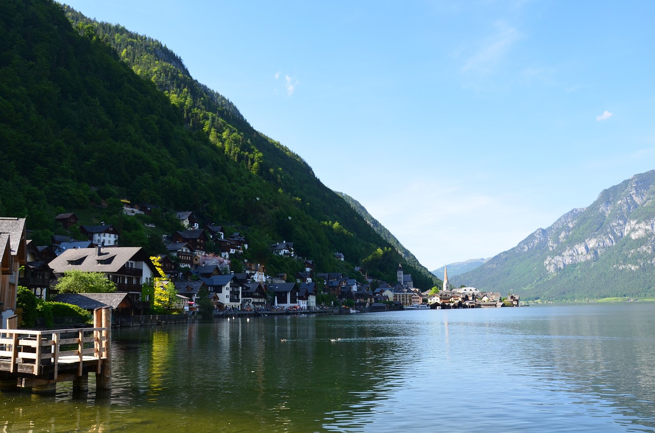 Austria, Hallstatt, 2015 M. Vanduo, Upė, Ežeras, Kalnai, Žalias, Miškas, Kaimas, Miestas