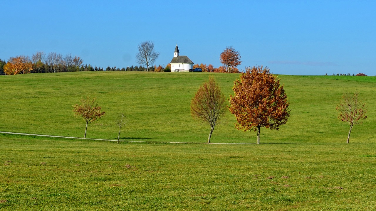 Ruduo, Kraštovaizdis, Medžiai, Koplyčia, Pieva, Laukas, Gamta, Aukso Ruduo, Bavarija, Chiemgau