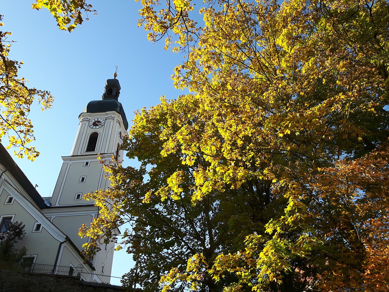 Ruduo, Lapai, Medis, Bažnyčia, Dangus, Mėlynas, Kritimo Lapija, Palieka Rudenį, Nemokamos Nuotraukos,  Nemokama Licenzija