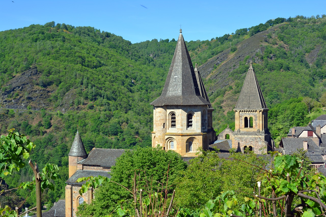 Aveyron, Conques, Abatija, Bažnyčia, Piligrimystė, Varpinė, France, Kaimas, Viduramžių, Senas Kaimas