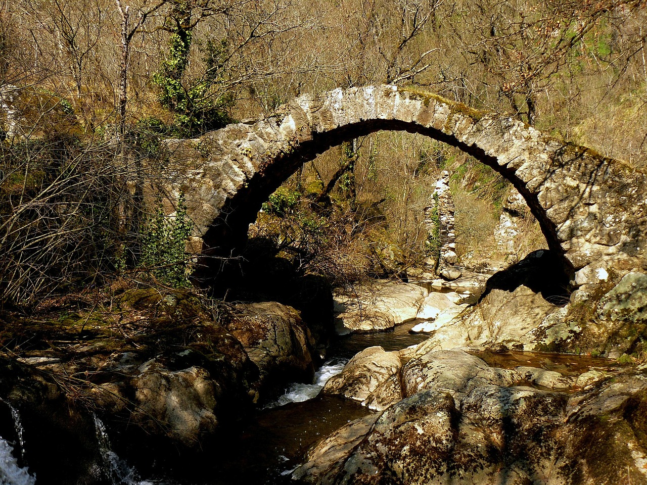 Aveyron, France, Kraštovaizdis, Tiltas, Akmuo, Arka, Išlenktas, Miškas, Medžiai, Mediena