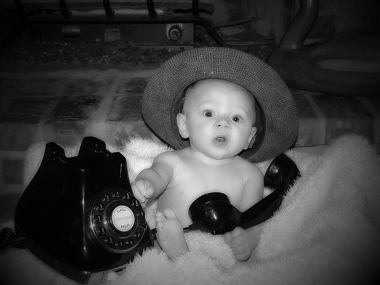 Kūdikis, Senas Telefonas, Portretas, Telefonas, Vaikas, Vaikas, Linksma, Technologija, Mažai, Kūdikis