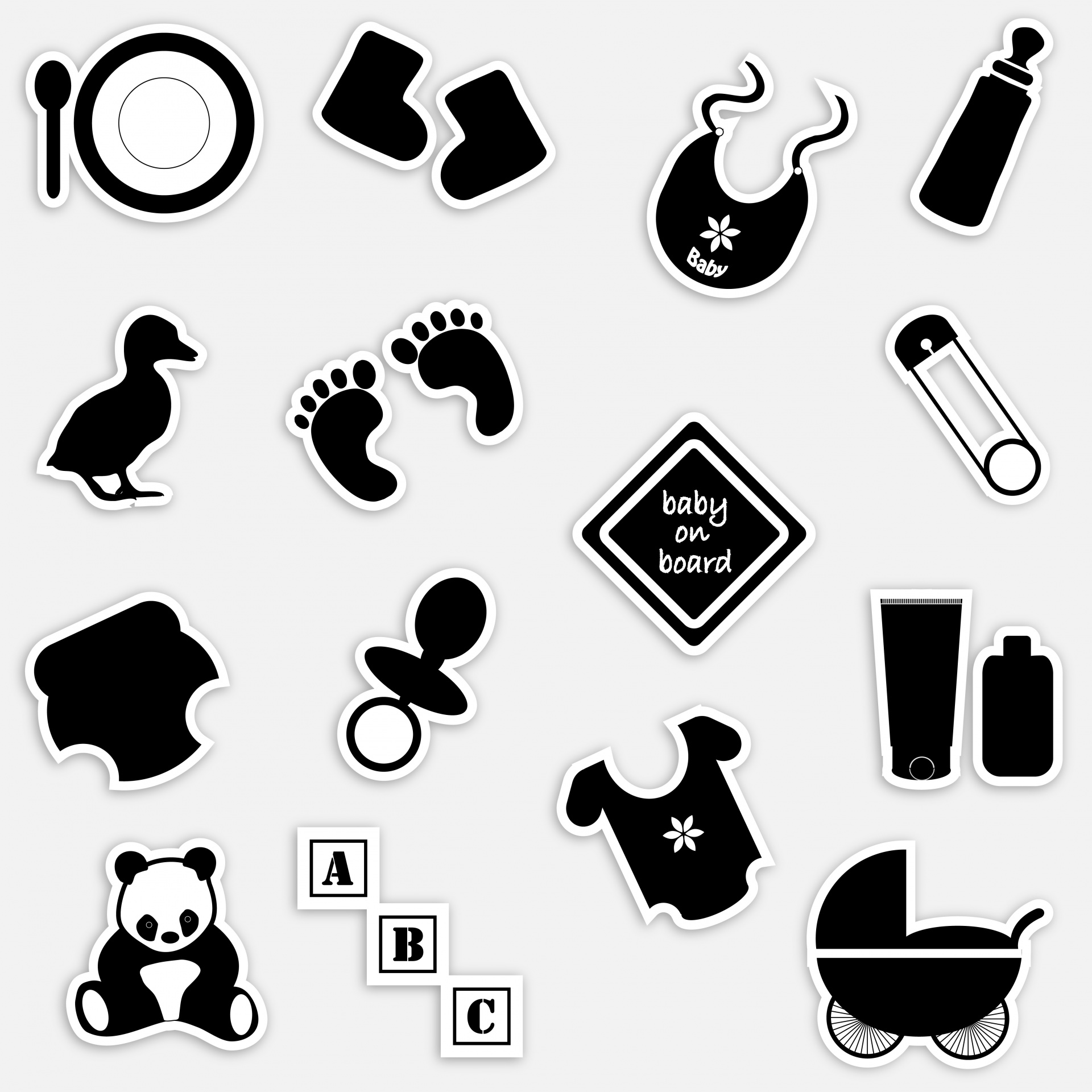 Kūdikis,  Elementai,  Aksesuarai,  Simboliai,  Piktogramos,  Bib,  Žaislai,  Sauskelnės,  Pėdos,  Pėdsakai