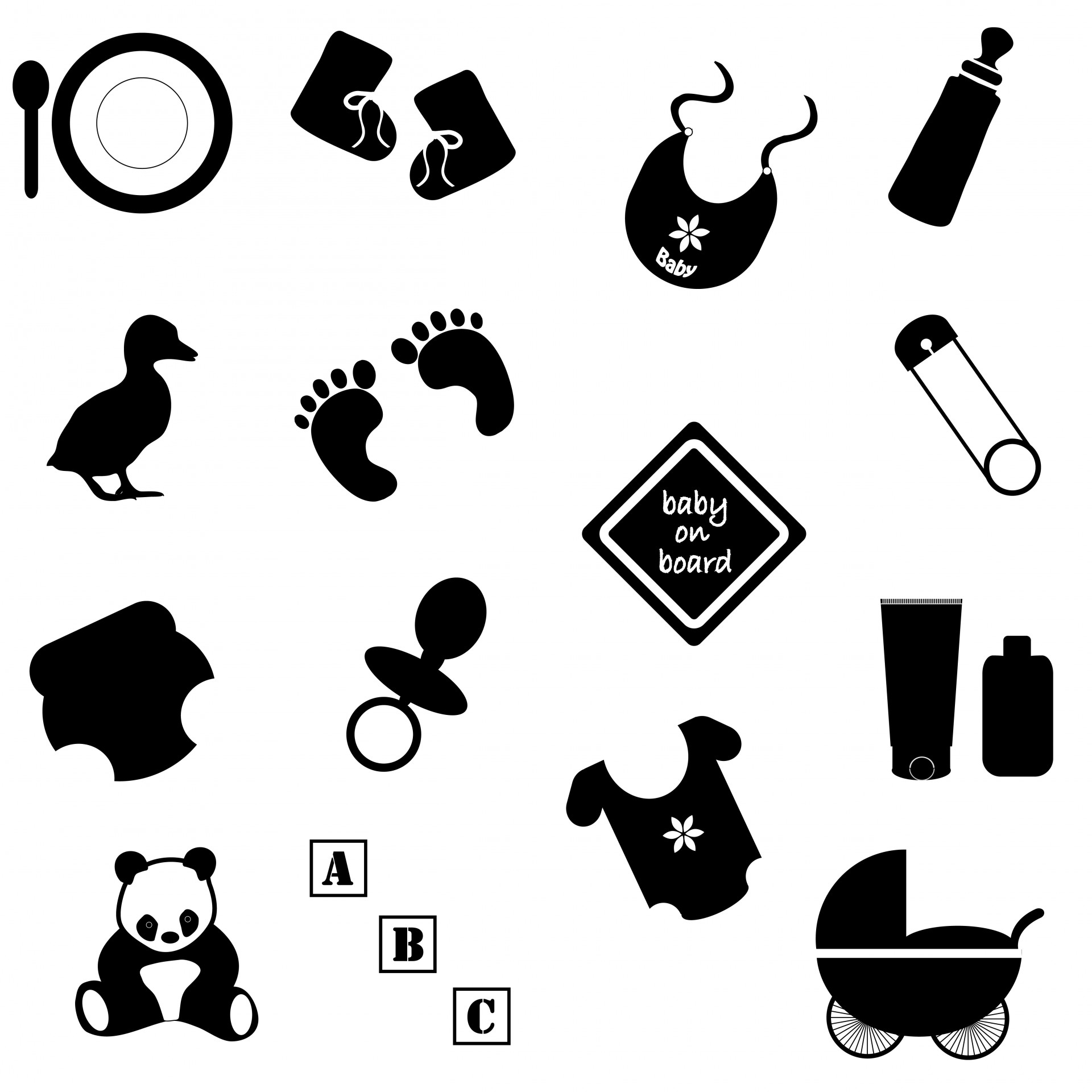 Kūdikis,  Aksesuarai,  Žaislai,  Juoda,  Siluetas,  Iliustracijos,  Vežimėlis,  Panda & Nbsp,  Bear,  Turėti