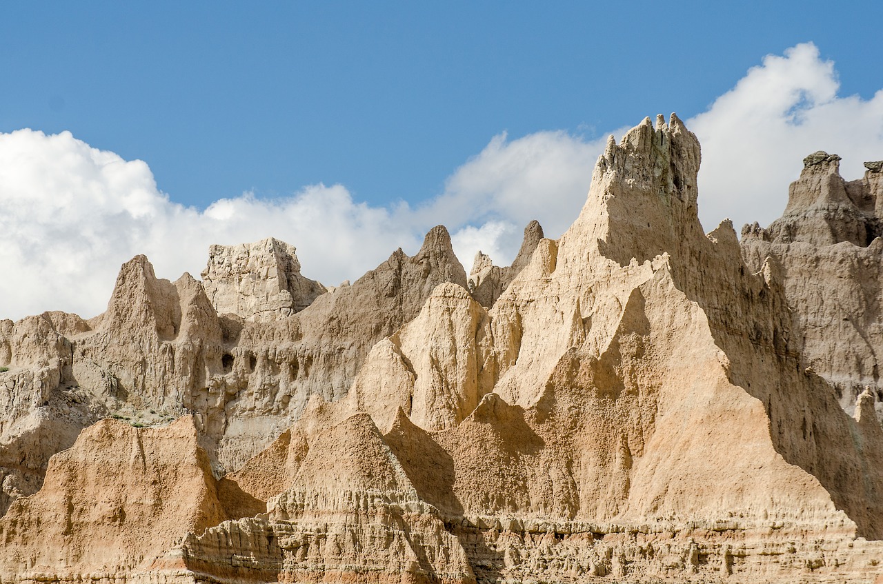 Badlands, Uolienos Formacijos, Mėlynas Dangus, Kraštovaizdis, Rokas, Dakota, Į Pietus, Parkas, Nacionalinis, Dykuma