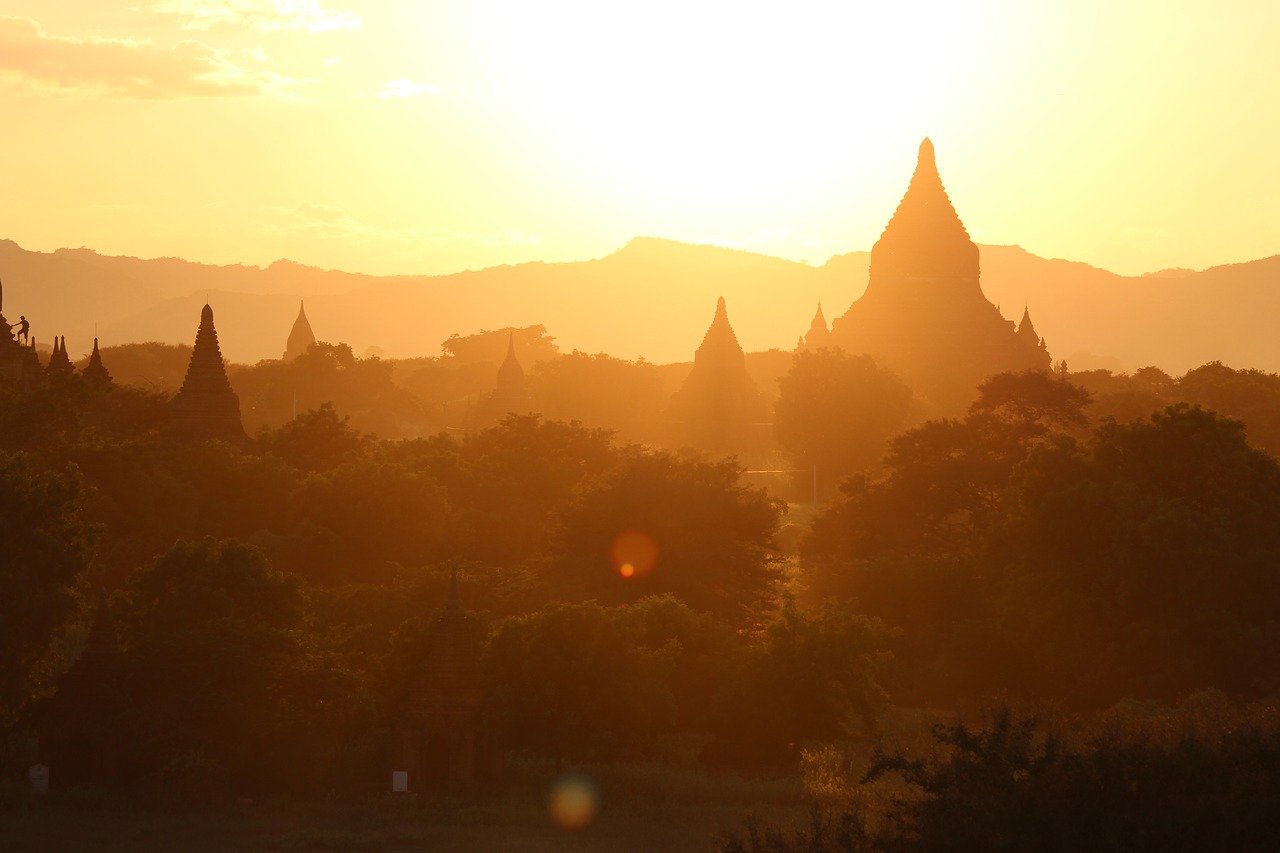 Bagan, Saulėtekis, Nuotaika, Ryto Saulės Šventyklos Lėktuvas, Šventykla, Mianmaras, Burma, Asija, Pagoda, Saulė