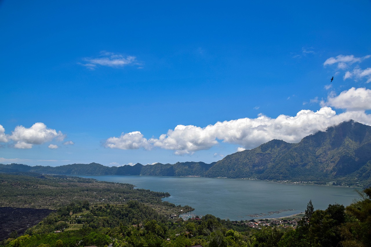 Bali, Indonezija, Kelionė, Kalnai, Vulkanas, Ežeras, Vaizdas, Panorama, Batur, Dangus