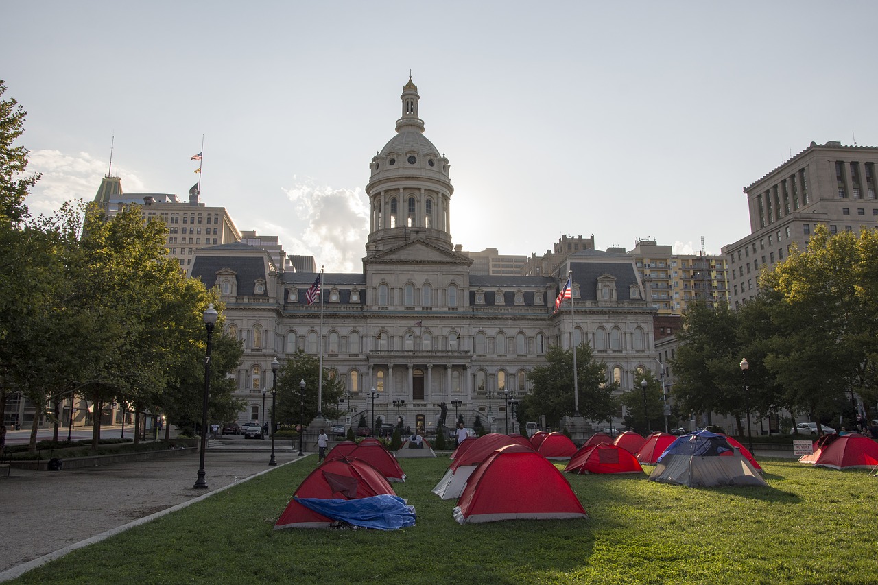 Baltimore, Miesto Rotušė, Palapinių Miestas, Benamiai, Veja, Parkas, Miesto, Centro, Maryland, Pastatas