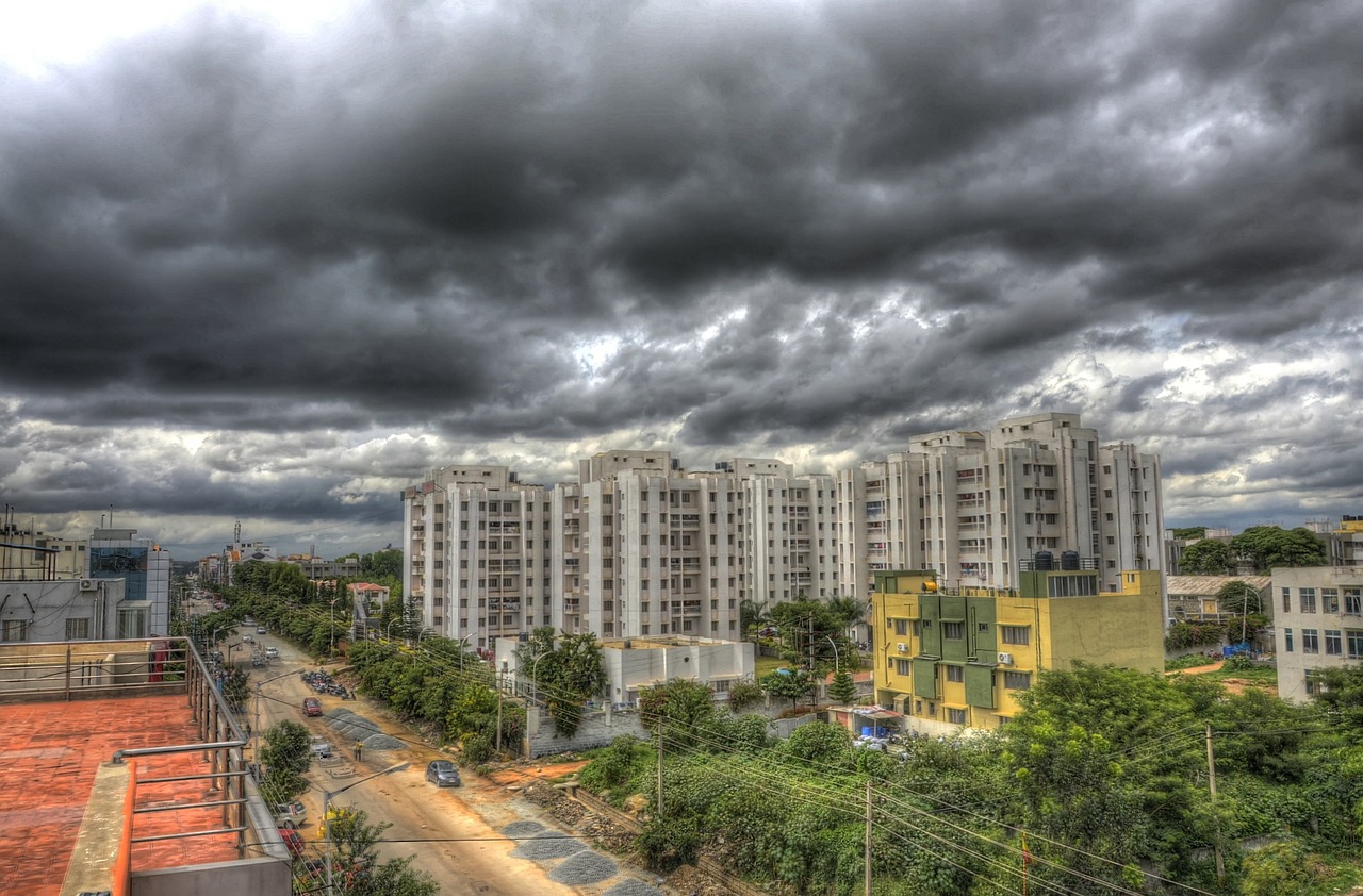 Bangalore, Lietaus Debesys, Aukštas Pakyla, Debesys, Kraštovaizdis, Gatvė, Highrise, Dangoraižis, Panorama, Indija