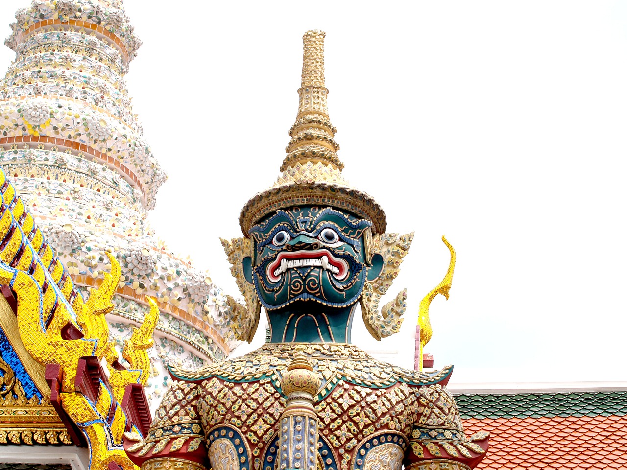 Bangkokas, Grand, Wat, Buda, Smaragdas, Karališkasis, Pastatas, Tailandas, Apdaila, Bokštas