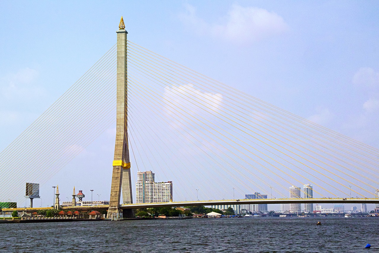 Bangkokas, Tiltas, Tailandas, Kraštovaizdis, Miesto, Upė, Architektūra, Asija, Upės Kraštovaizdis, Vanduo