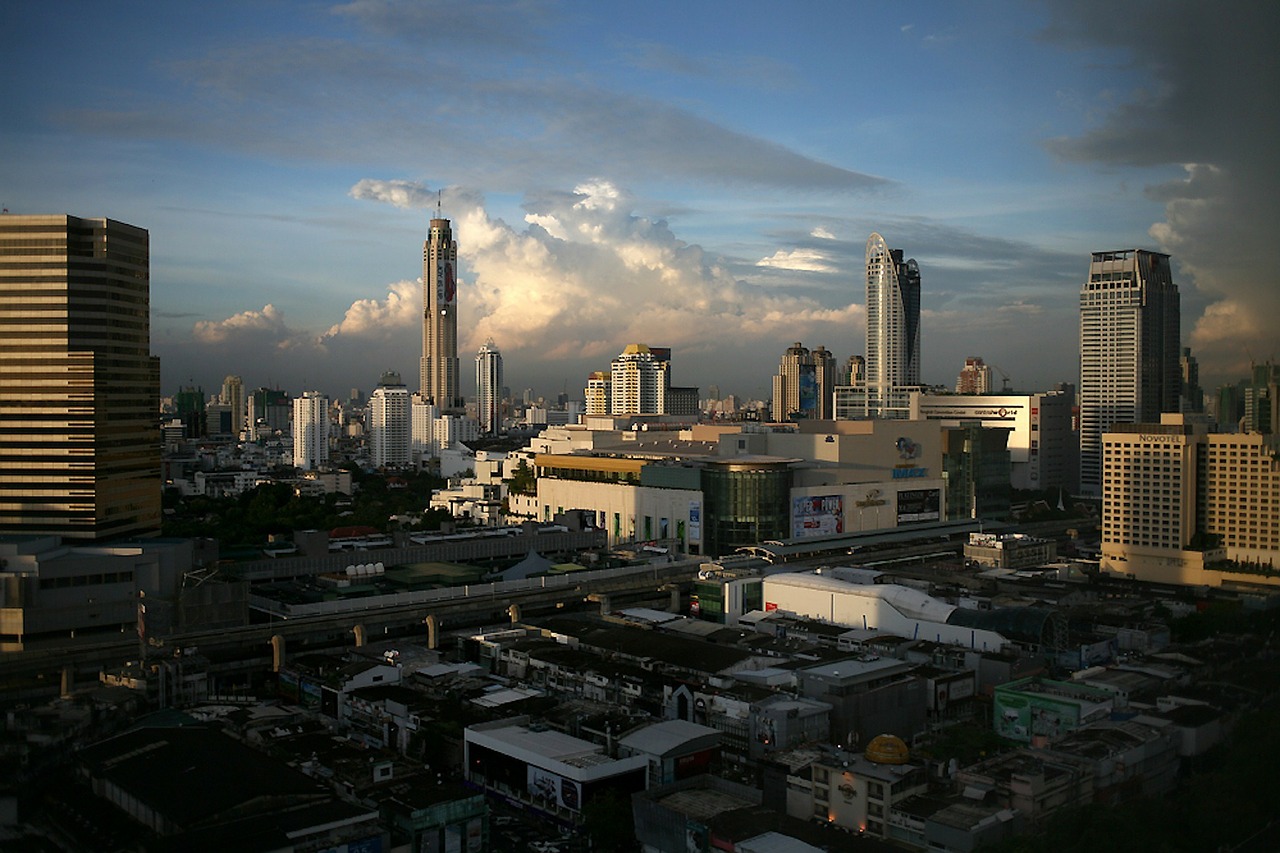 Bangkokas, Tailandas, Dangus, Debesys, Dangoraižiai, Pastatai, Miestas, Miestai, Architektūra, Panorama