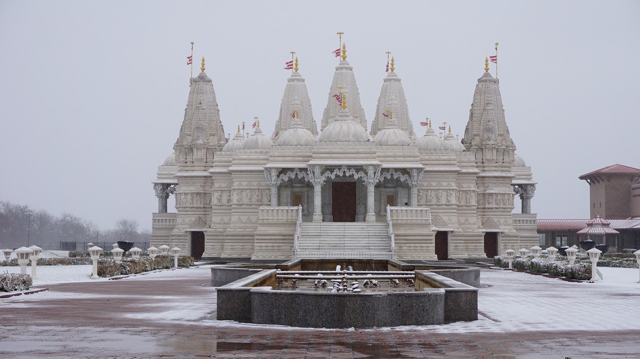 Baps, Hindu Temple, Religija, Sniegas, Balta, Žiema, Tikėjimas, Hindu, Dievas, Religinė Vieta