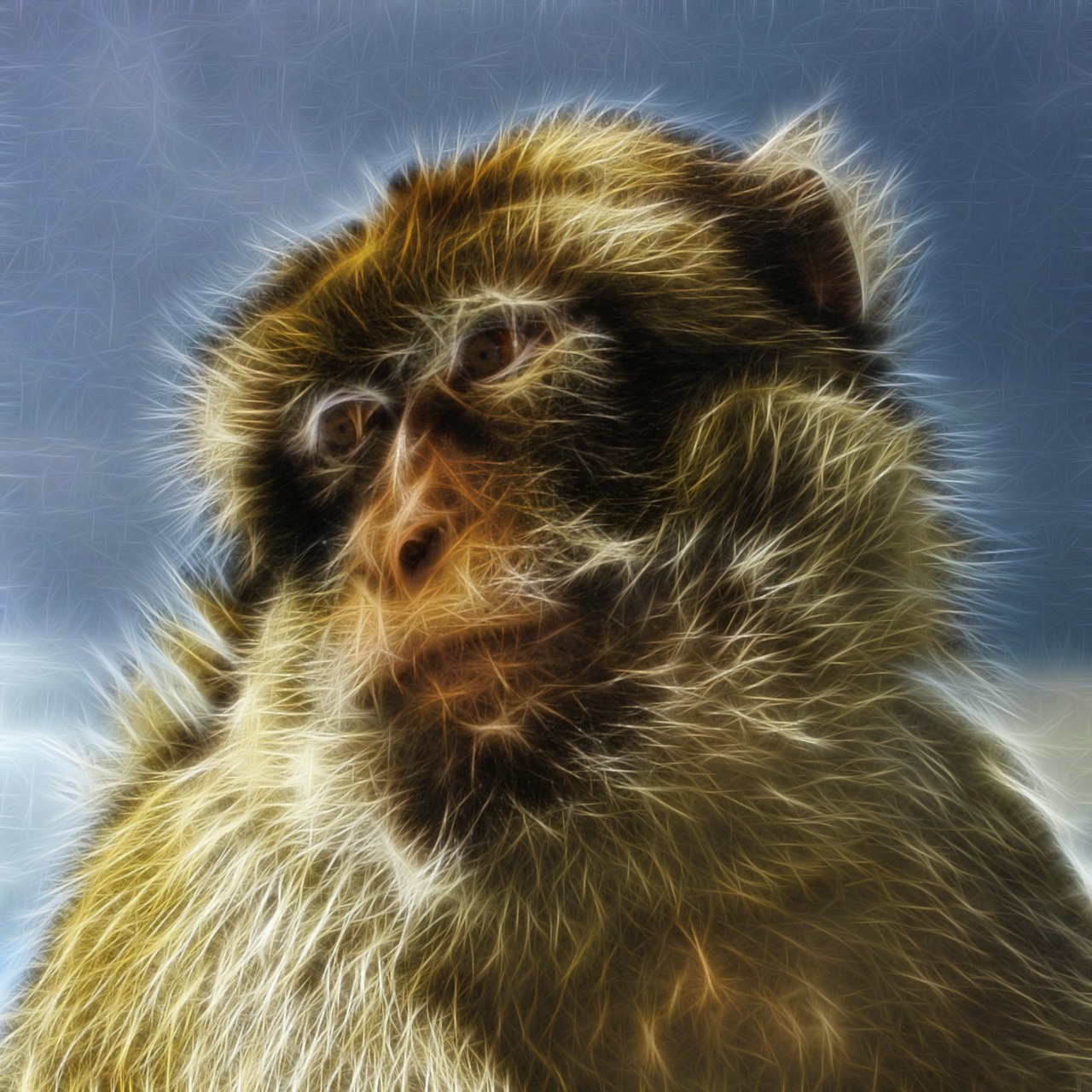 Barbary Macaque, Paprastas Makakas, Berberafė, Primatas, Žinduolio Pobūdis, Gyvūnas, Fraktalas, Menas, Grafika, Abstraktus