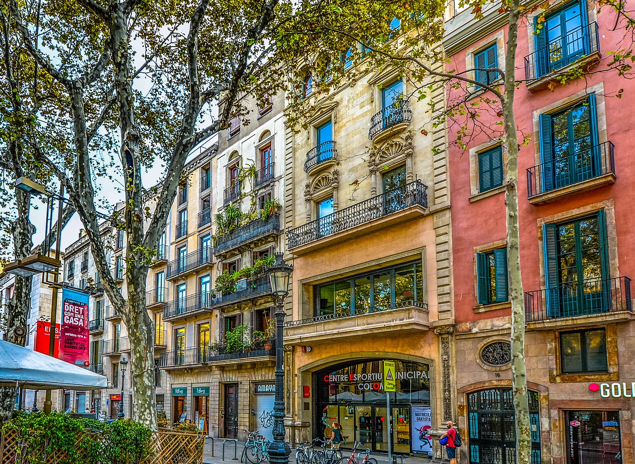 Barcelona, Ispanija, Fasadas, Medis, Gatvė, Pastatas, Katalonija, Architektūra, Europietis, Ispanų