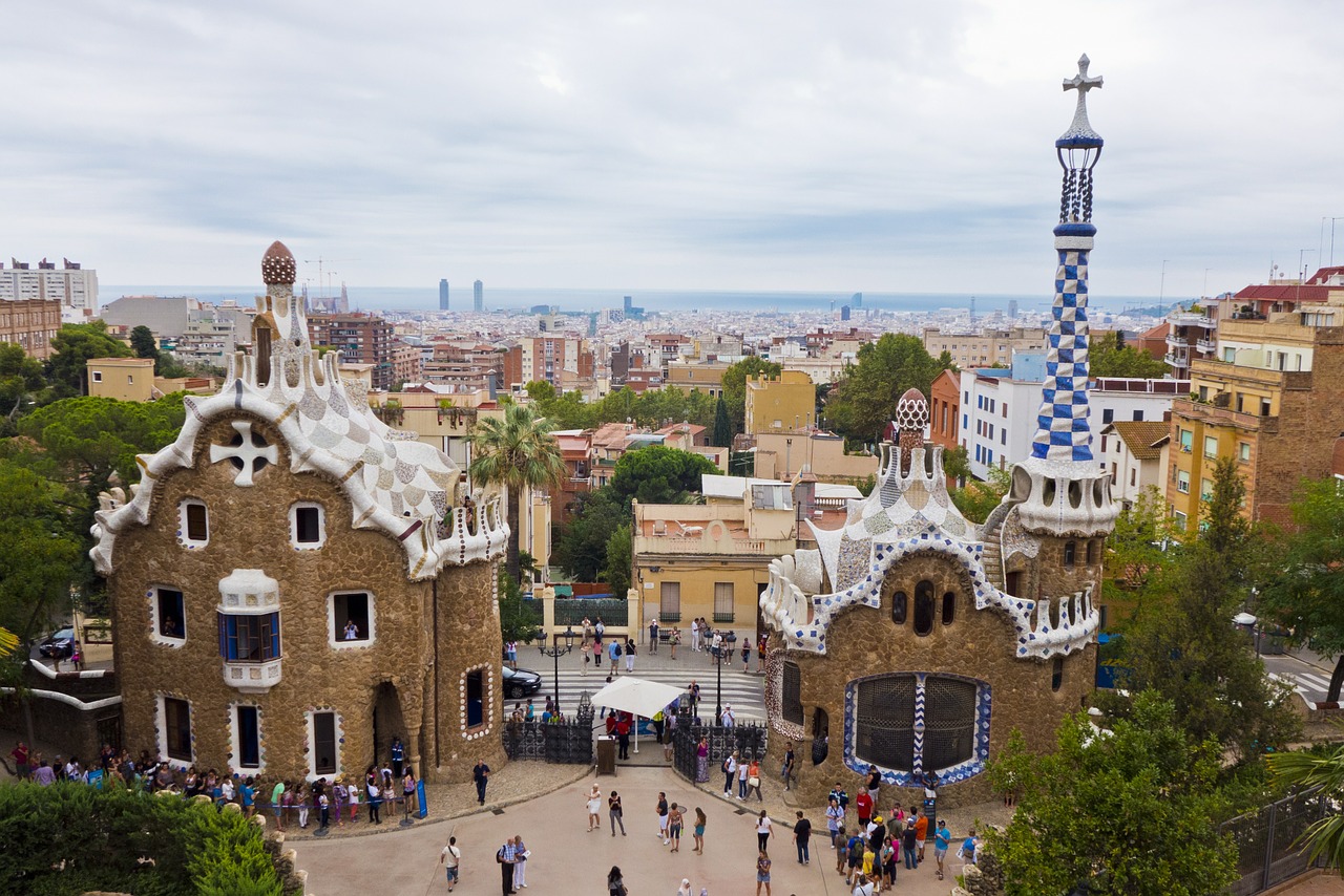 Barcelona, Ispanija, Miestas, Parkas, Park Guell, Mozajka, Stendas, Namas, Namai, Miesto Panorama