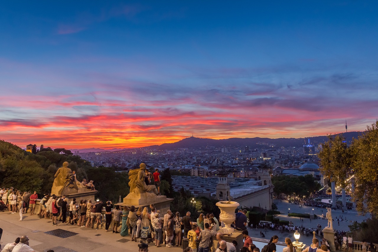 Barcelona, Saulėlydis, Montjuic, Nemokamos Nuotraukos,  Nemokama Licenzija