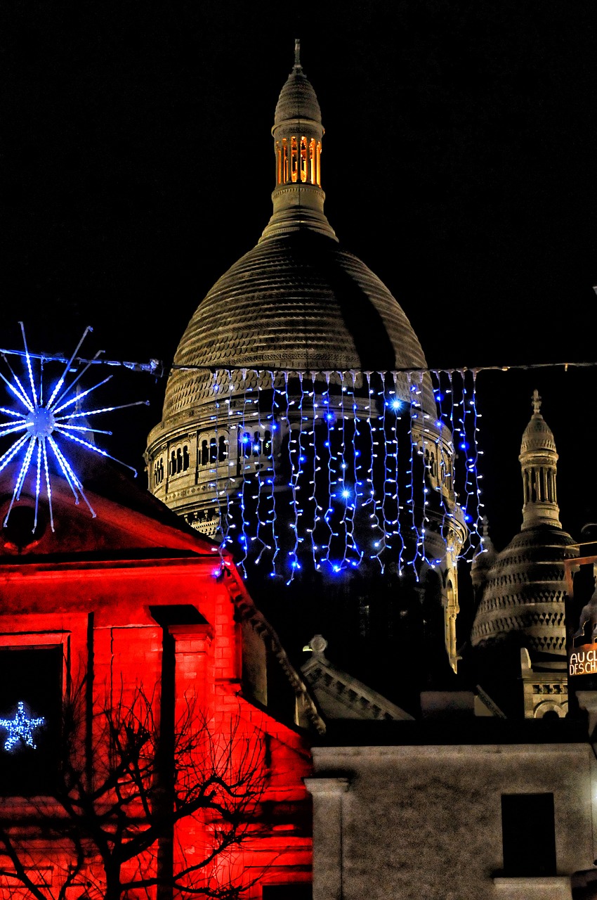 Bazilika, Sacré-Coeur, Montmartras, Kalėdos, Apdaila, Naktis, Spalvos, Kupolas, Nemokamos Nuotraukos,  Nemokama Licenzija