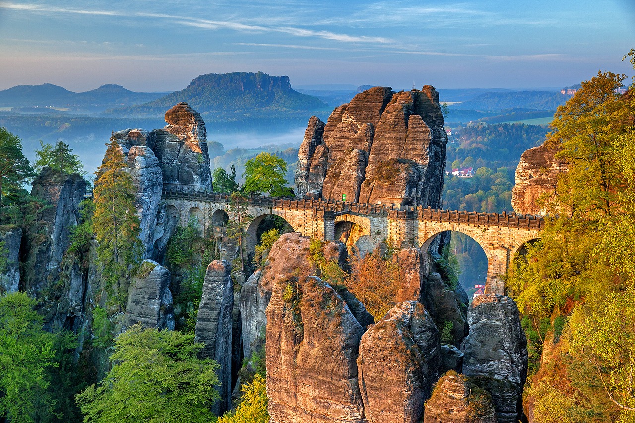 Bastei Tiltas, Saksonijos Šveicarija, Elbe Smiltainio Kalnai, Vokietija, Gamta, Kraštovaizdis, Bastei, Rokas, Bastionai, Gamtos Apsauga