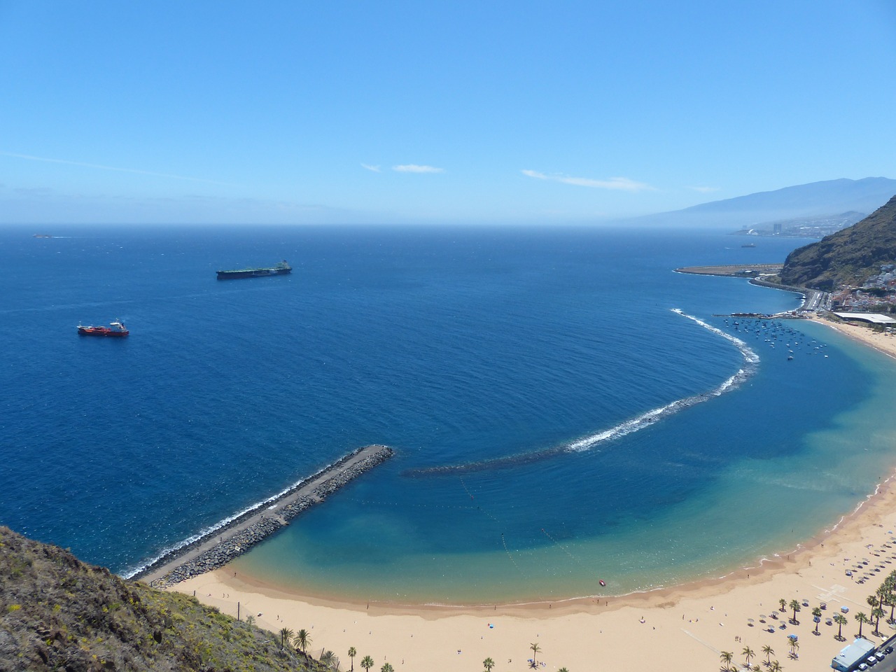 Papludimys, Vanduo, Jūra, Kranto, Smėlio Paplūdimys Playa Las Teresitas, Tenerifė, Vandenynas, Molo Griovys, Rojus, Nemokamos Nuotraukos