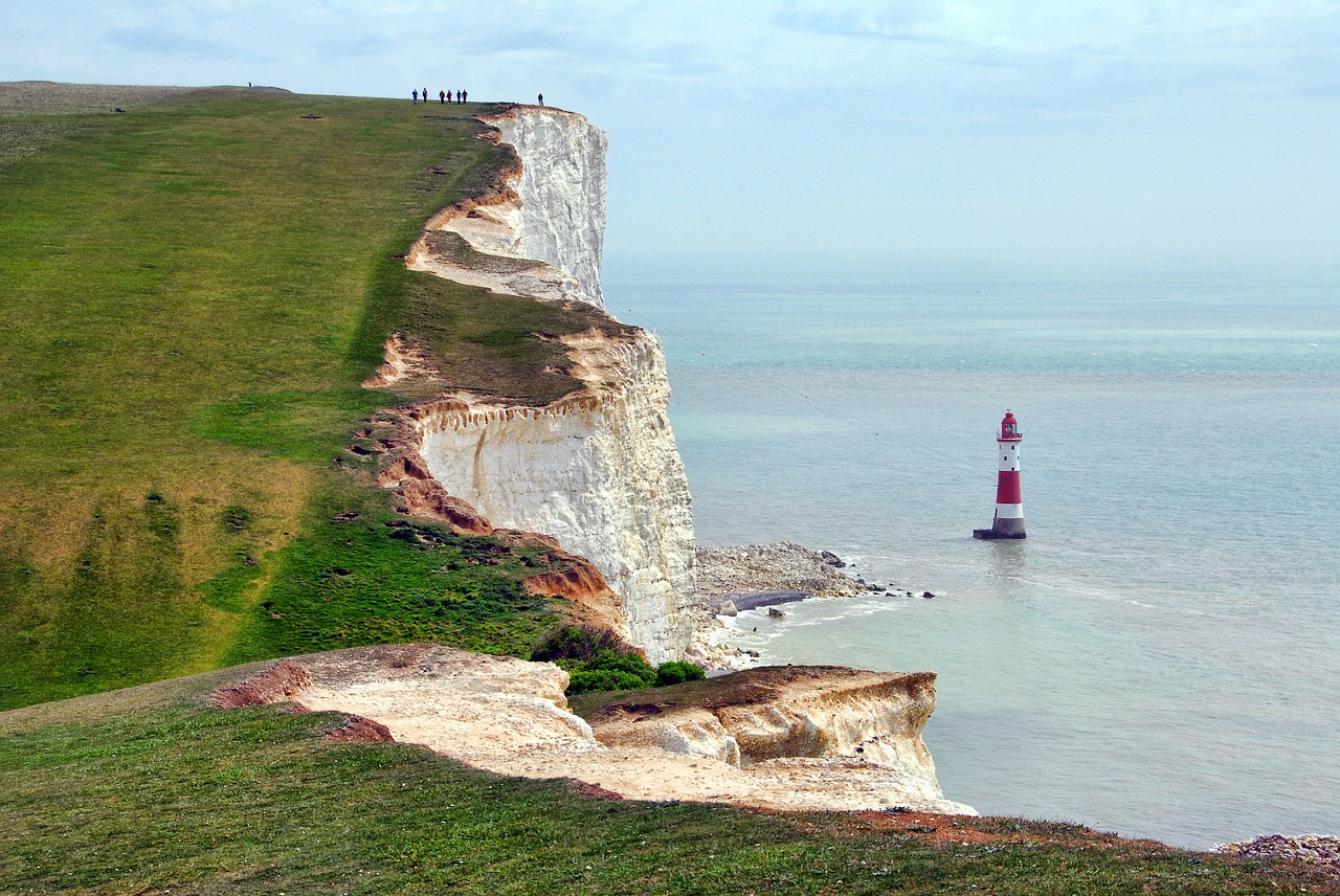 Paplūdimio Galvą, Septynios Seserys, Sussex, Pakrantė, Eastbourne, Uk, Uolos, Švyturys, Anglija, Krantas