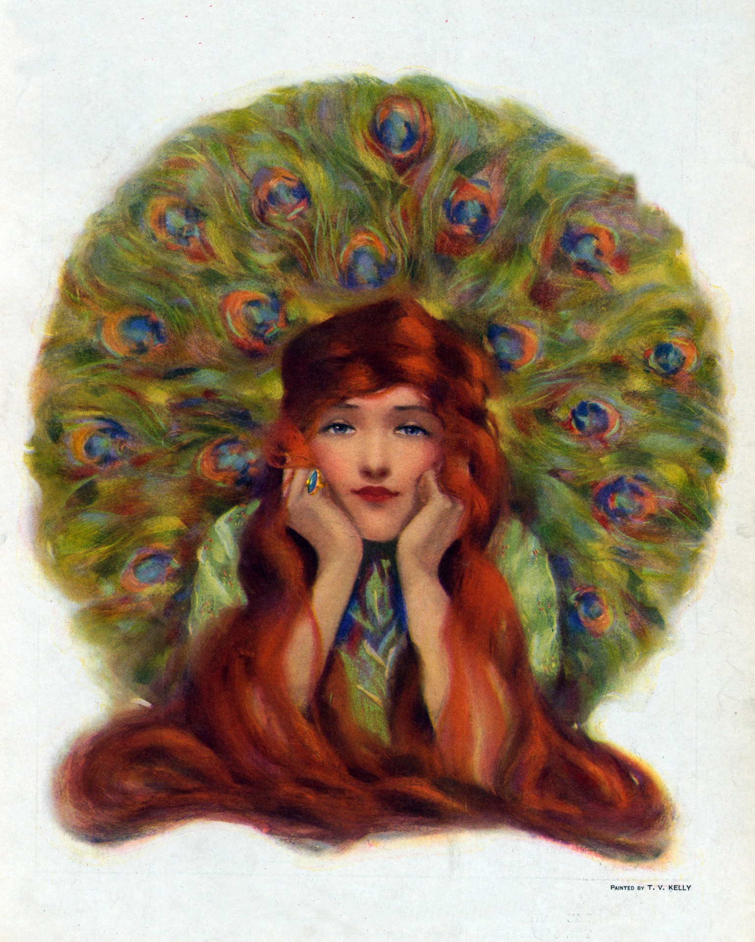 Moteris,  Povas Vintage,  Plakatas,  Spausdinti,  1914,  Gražus,  Plaukai,  Raudona,  Raudona,  Auburn