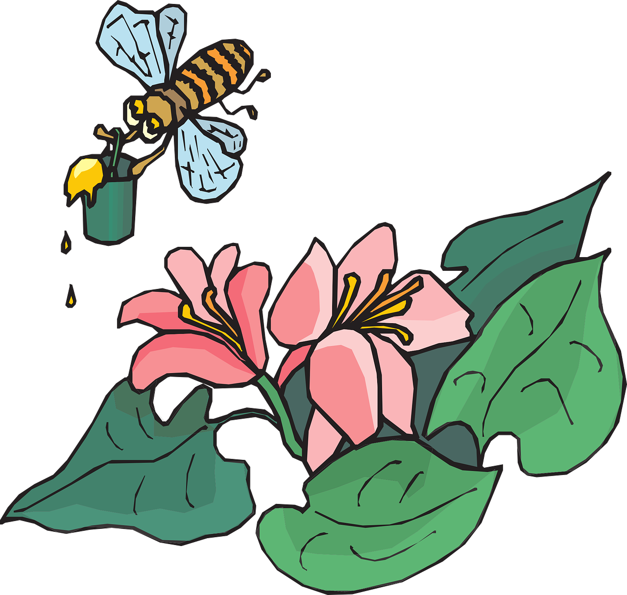 Bičių, Skraidantis, Vabzdžiai, Vežti, Žiedadulkės, Nektaras, Gėlės, Rožinis, Žiedai, Žalias