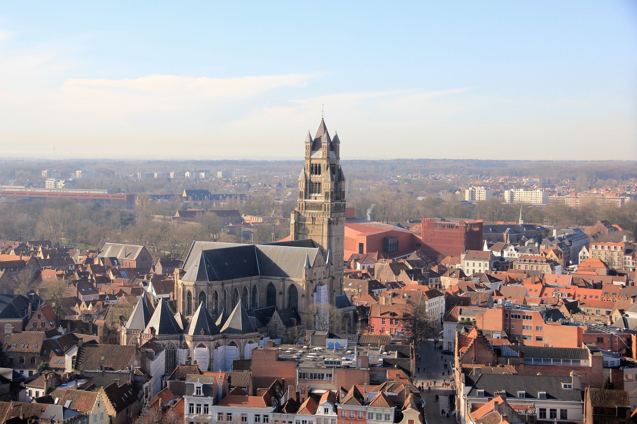 Bruges, Belgija, Kraštovaizdis, Vaizdas, Paminklai, Rūmai, Namai, Dangus, Apžvalga, Miestas