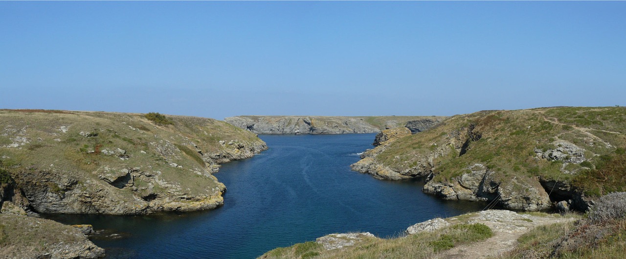 Belle-Ile-En-Mer, Brittany, Kraštovaizdis, Jūra, Mėlynas, Pusė, Dangus, Sala, France, Akmenys