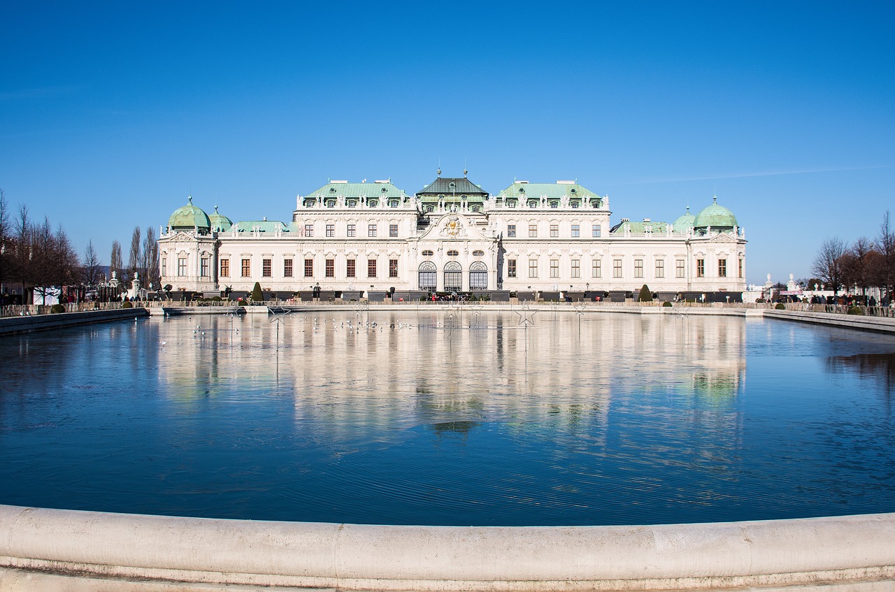 Belvedere, Pilis, Barokas, Vienna, Viršutinė Belvedere, Vaizdas Iš Priekio, Tvenkinys, Austria, Žiema, Prinz Eugen