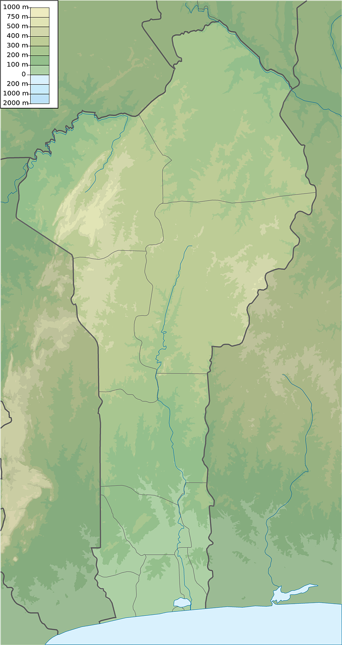 Beninas, Žemėlapis, Fizinis, Parametrai, Geografija, Kartografija, Afrika, Sienos, Šalis, Afrikos