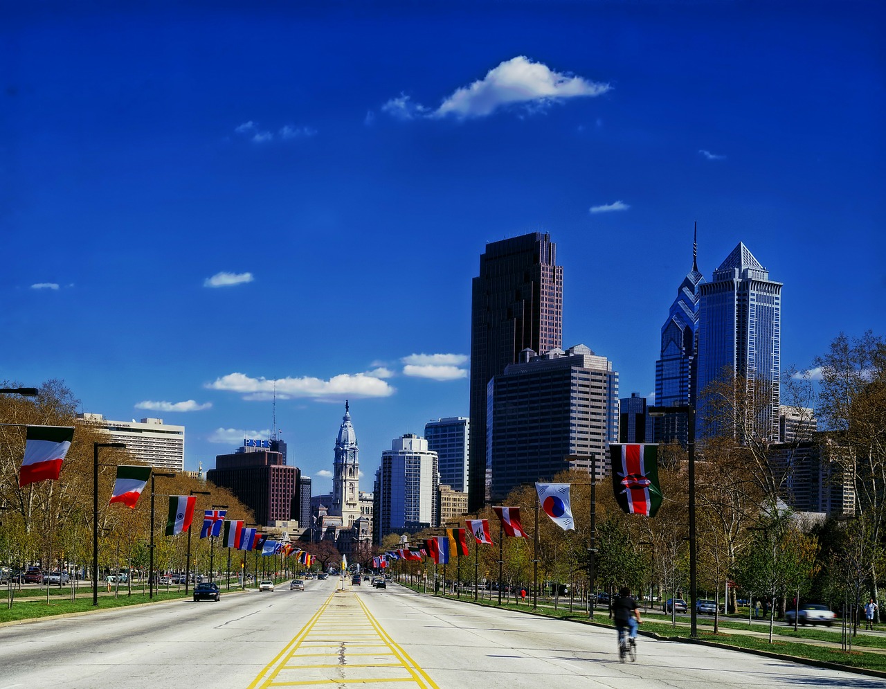 Benjamin Franklin Parkway, Filadelfija, Pennsylvania, Pastatai, Miestas, Miestai, Miesto, Architektūra, Panorama, Kritimas