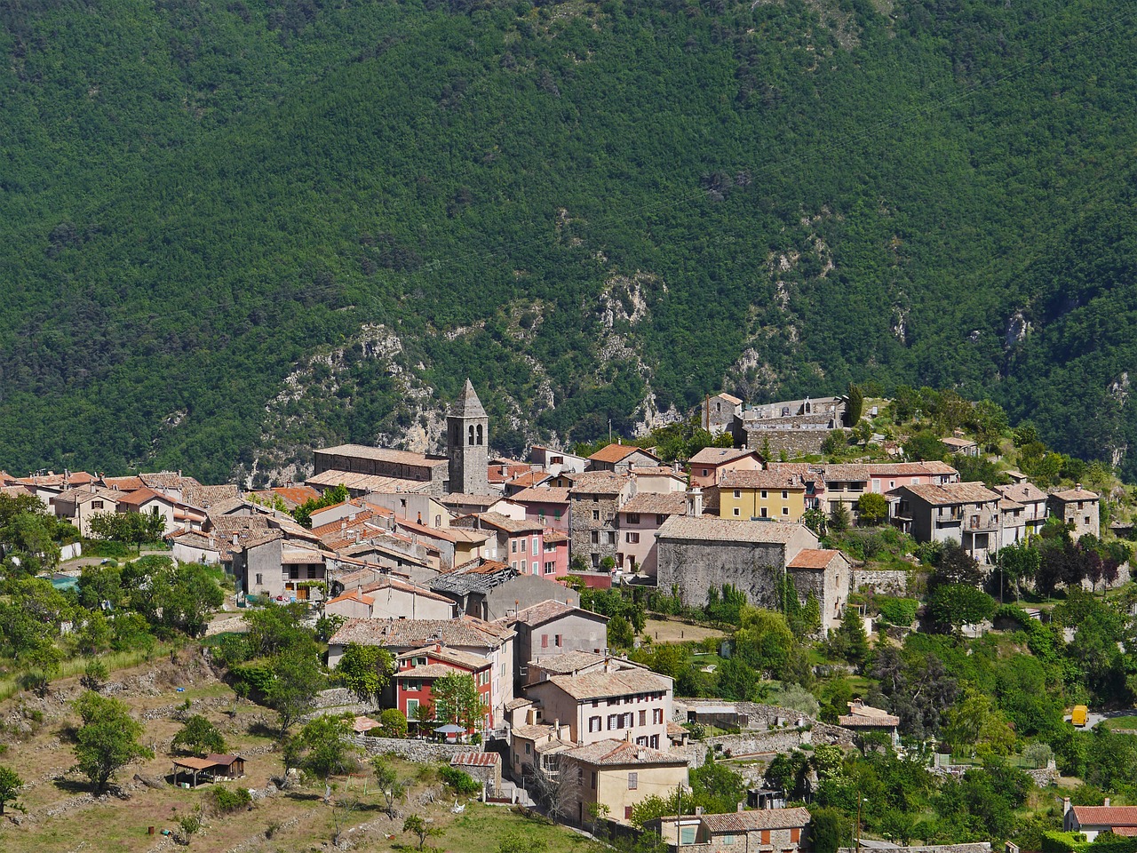 Bergdorf, Alpių, Tik Vieta, Slėnio Vaizdas, Utelle, Požiūris, Į Pietus Nuo Prancūzijos, Jūrų Alpės, Alpes Maritimes, Bokštas