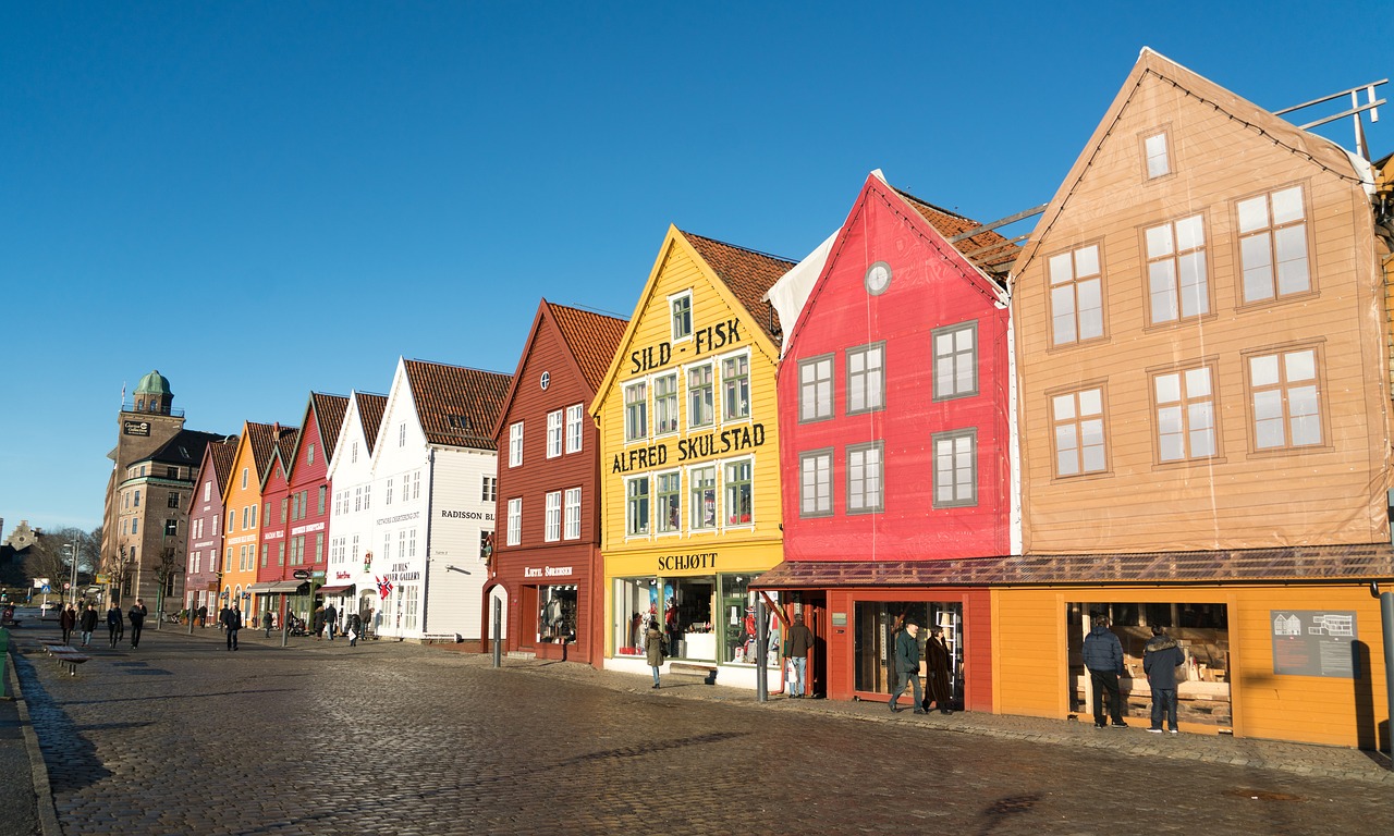 Bergen, Norvegija, Miestas, Europa, Skandinavija, Architektūra, Kelionė, Pastatas, Spalvinga, Turizmas