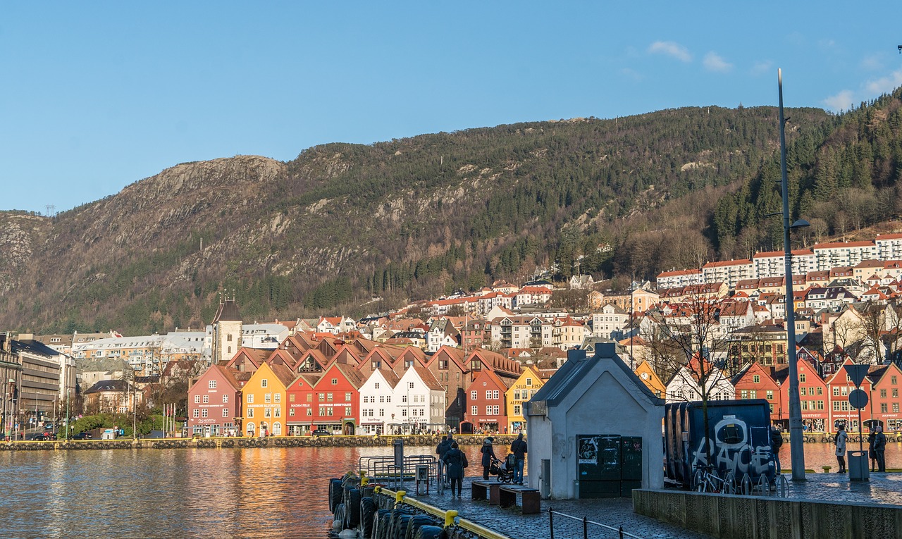 Bergen, Norvegija, Miestas, Vanduo, Europa, Skandinavija, Architektūra, Kelionė, Pastatas, Spalvinga