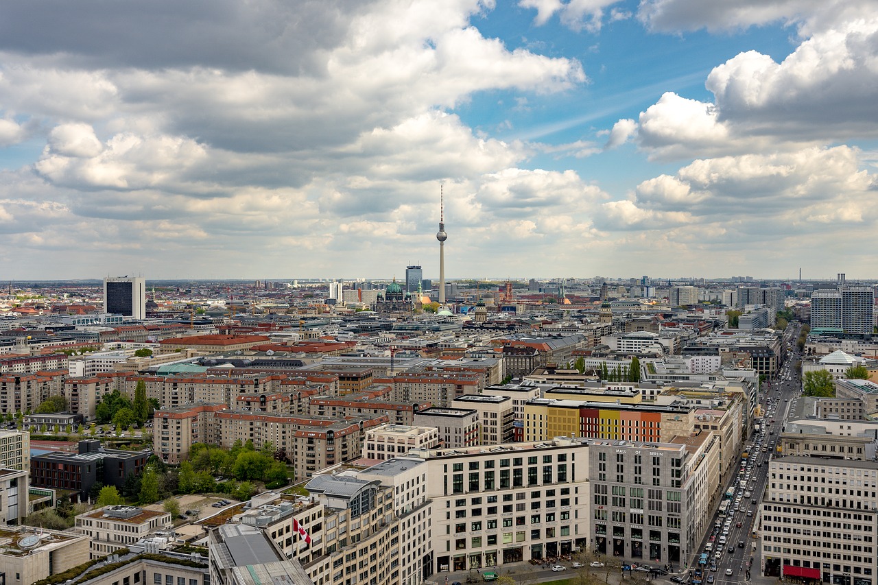 Berlynas, Panorama, Potsdamo Vieta, Kapitalas, Dangoraižis, Kolhofo Bokštai, Požiūris, Dangus, Miestas, Architektūra
