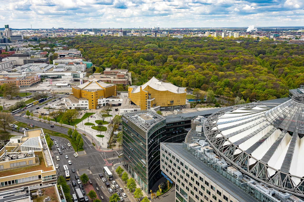 Berlynas, Panorama, Potsdamo Vieta, Kapitalas, Dangoraižis, Kolhofo Bokštai, Požiūris, Dangus, Miestas, Architektūra