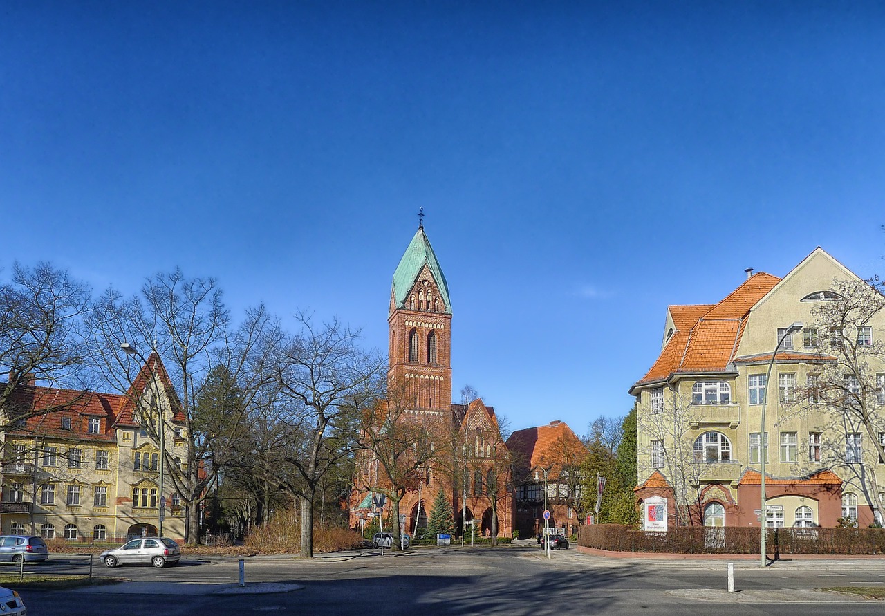 Berlin-Zehlendorf, Vokietija, Bažnyčia, Pastatai, Dangus, Architektūra, Miesto, Gatvė, Miestas, Miestai