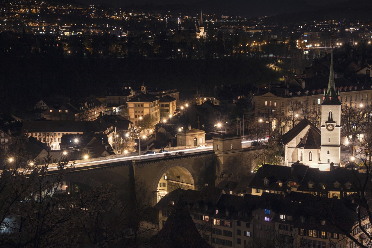 Bern, Naktis, Senamiestis, Bažnyčia, Rožių Sodas, Vaizdas, Vasara, Tiltas, Čiuožykla, Automatinis