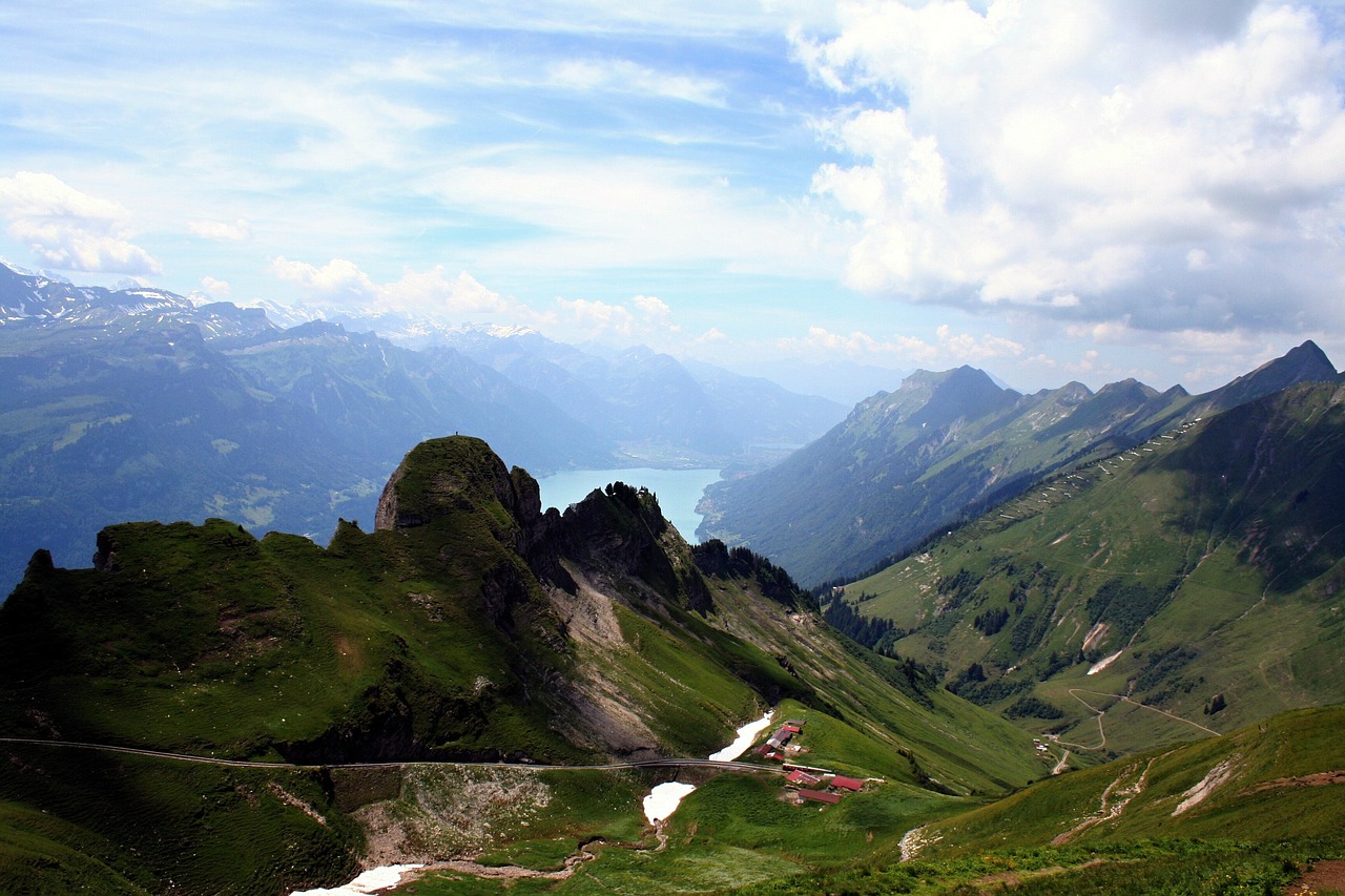 Berni Oberland, Kalnai, Alpių, Brienz Ežeras, Šveicarija, Kraštovaizdis, Dangus, Debesys, Gamta, Vasara