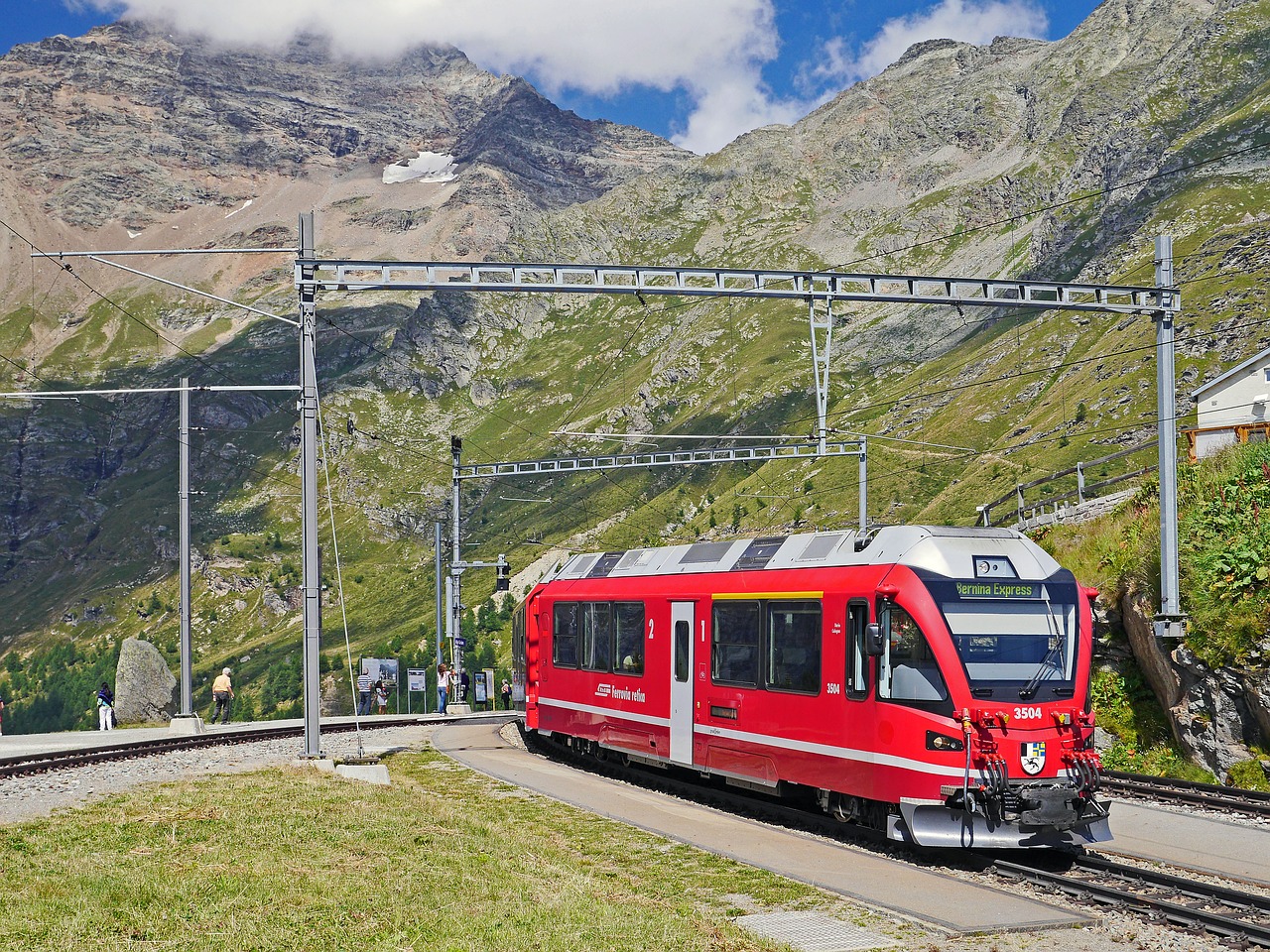 Bernina-Express, Alp Grüm, Likti, Platforma, Kreivė, Gradientas, Požiūris, Val Di Poschiavo, Bernina, Bernina Geležinkelis