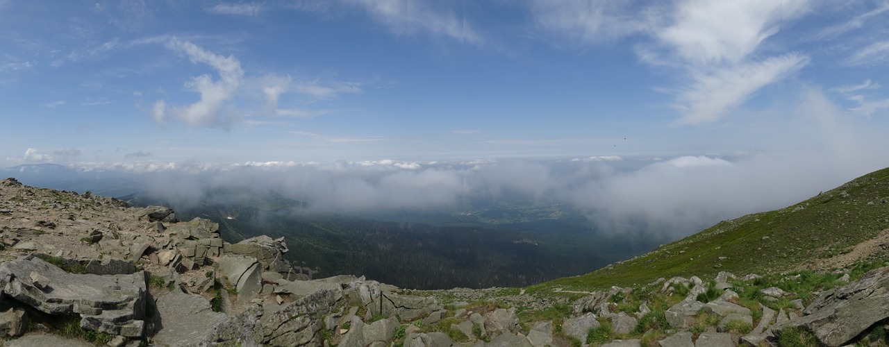 Beskidai, Kalnai, Žygiai, Kraštovaizdis, Lenkija, Babia Top, Debesys, Viršūnės, Turizmas, Panorama