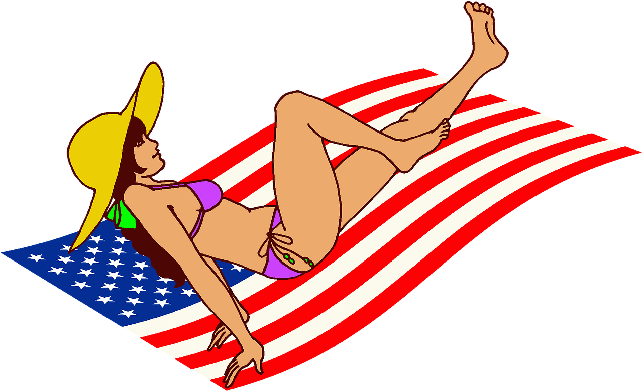 Bikini, Vėliava, Maudymosi Kostiumėlį, Skraidantis Kilimas, Moteris, Mergaitė, Usa, Amerikos Vėliava, Patriotizmas, Sirrealis