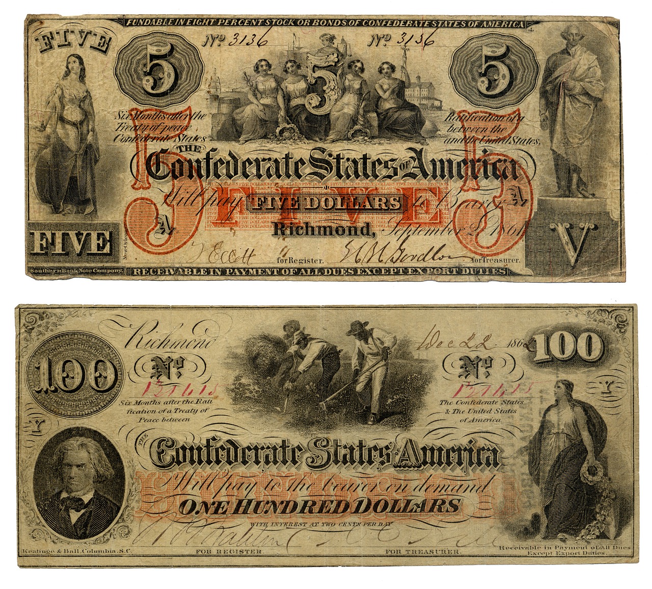 Sąskaitos, Jav Konfederacinės Valstybės, Doleris, Banknotai, Valiuta, Popieriniai Pinigai, 1862, Nemokamos Nuotraukos,  Nemokama Licenzija