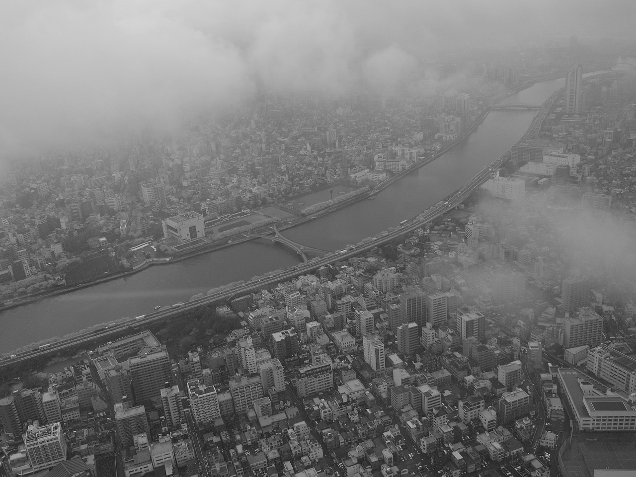 Paukščio Skrydžio Vaizdas, Sumida Upė, Japonija, Tokyo, Tokyo Dangus Medis, Juoda Ir Balta, Miestas, Miesto Panorama, Nemokamos Nuotraukos,  Nemokama Licenzija